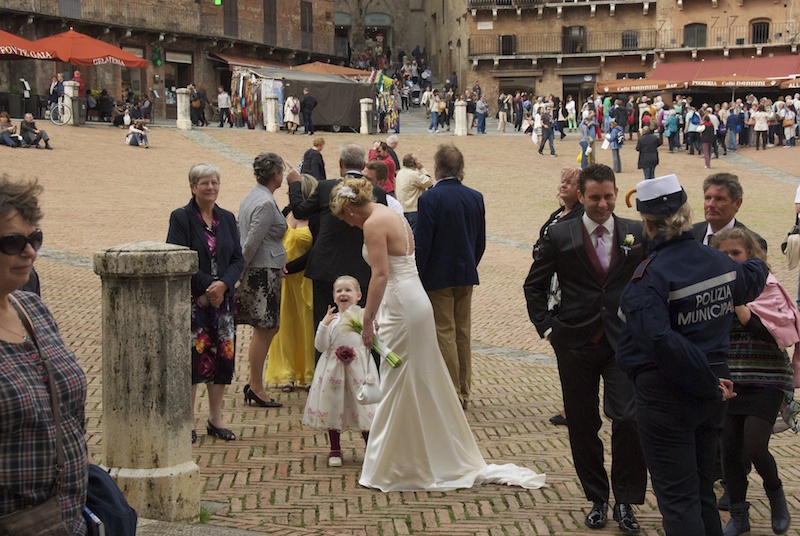 A wedding happened across in the main piazza in Siena.