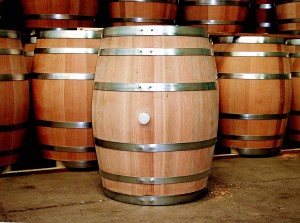 Wine barrels made of French oak.