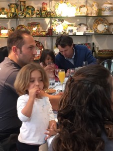 Marco and Chiara's daughter, Viola, enjoying Easter salami.
